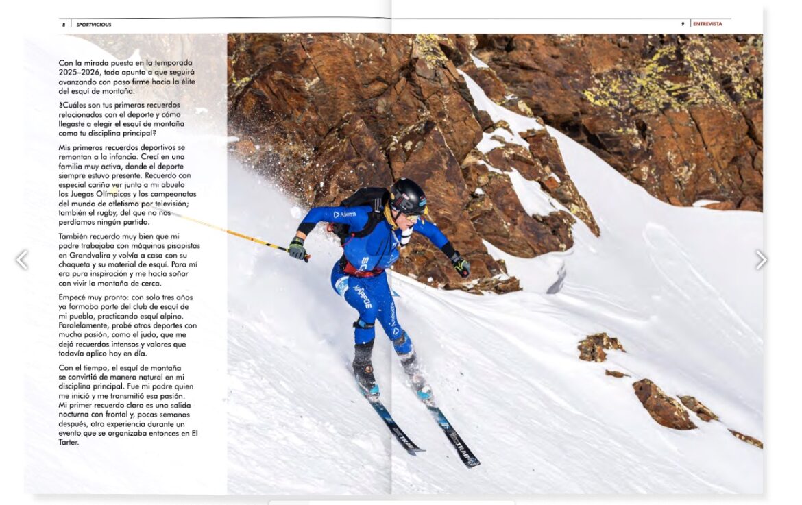 captura de alta calidad de la primera página del articulo de la revista SportVicous donde Oriol Olm esta en plena bajada 
